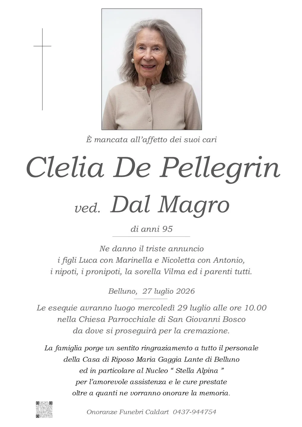 Epigrafe di Clelia De Pellegrin
