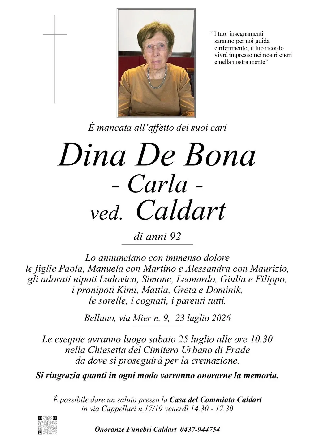 Epigrafe di Dina De Bona