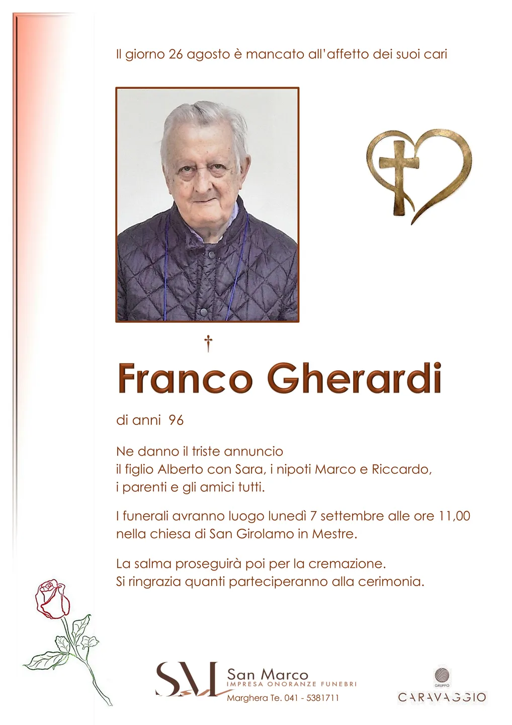 Manifesto funebre di Franco Gherardi