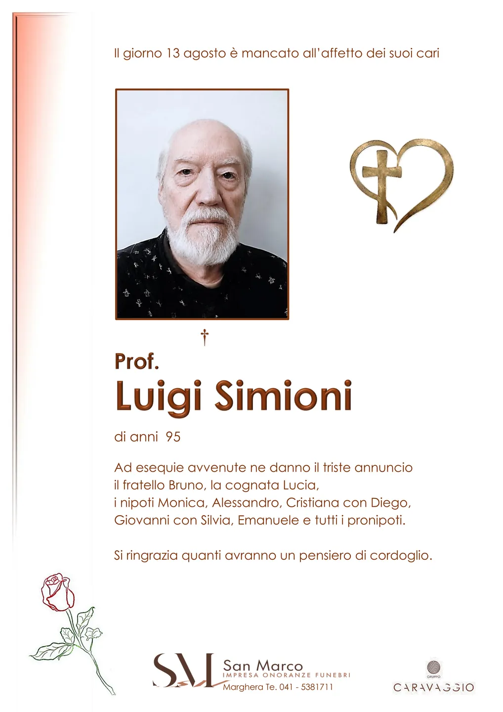 Manifesto funebre di Luigi Simioni