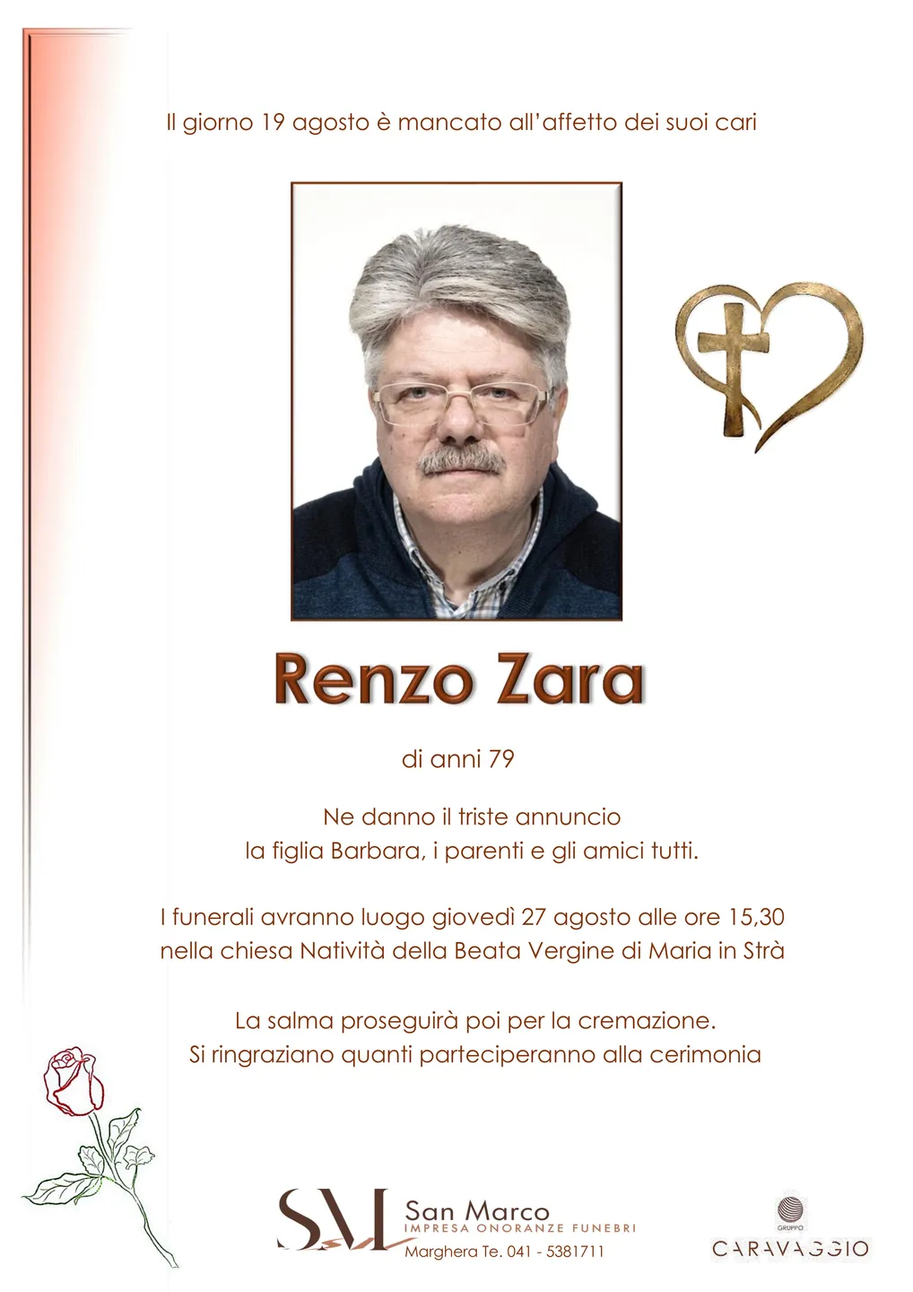 Manifesto funebre di Renzo Zara