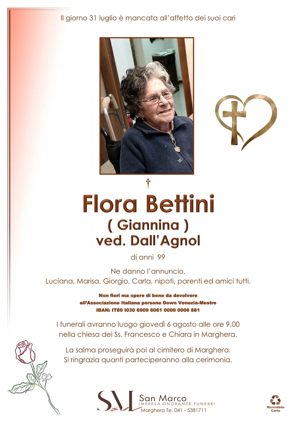 Manifesto funebre di Flora Bettini