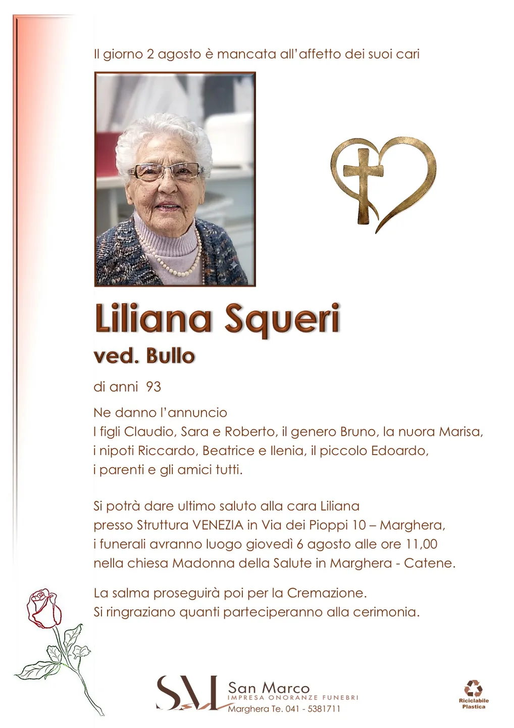 Manifesto funebre di Liliana Squeri