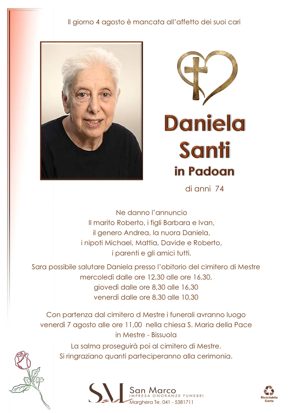 Manifesto funebre di Daniela Santi