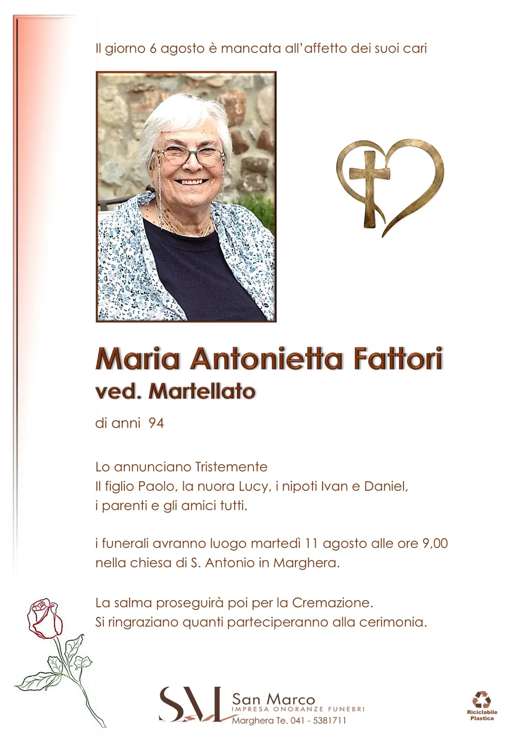 Manifesto funebre di Maria Antonietta Fattori