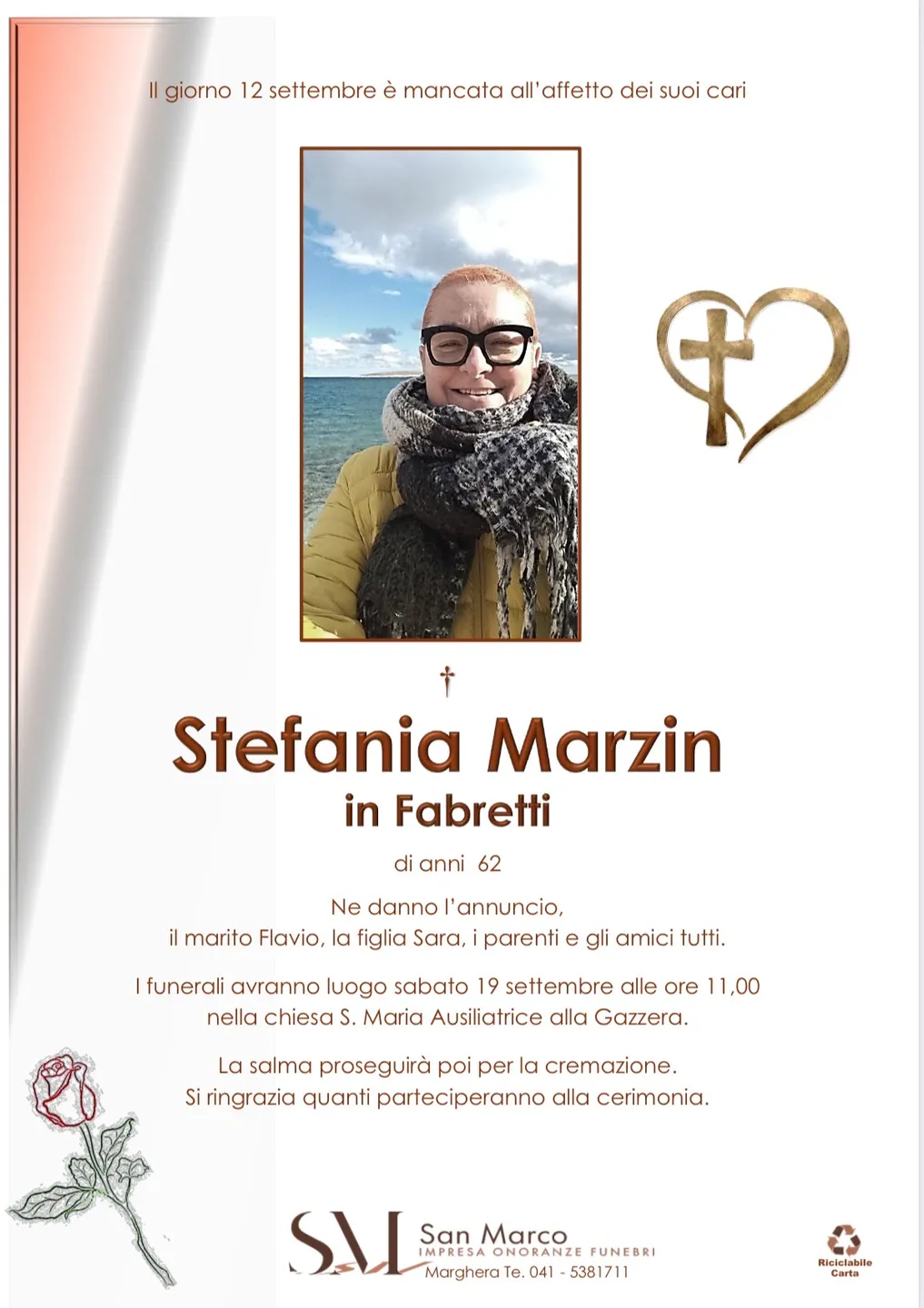 Manifesto funebre di Stefania Marzin