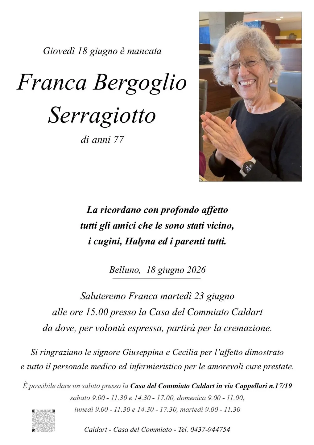 Epigrafe di Franca Bergoglio Serragliotto