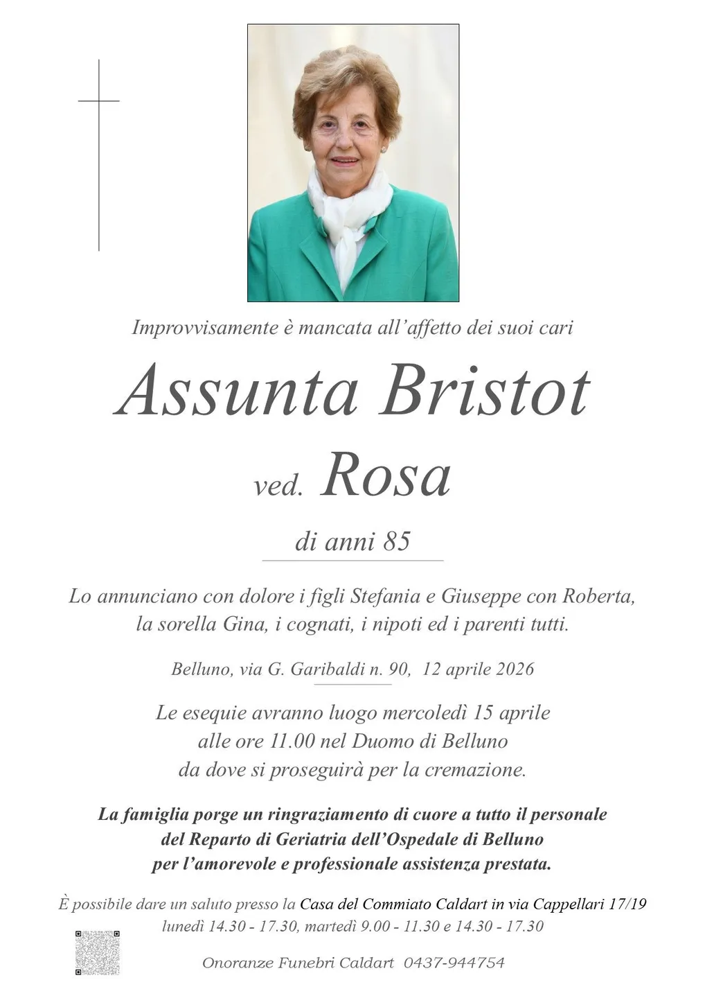 Epigrafe di Assunta Bistot Ved. Rosa