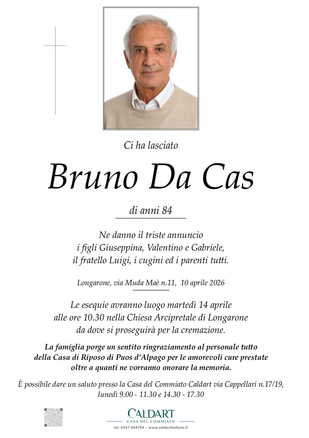 Epigrafe di Bruno Da Cas
