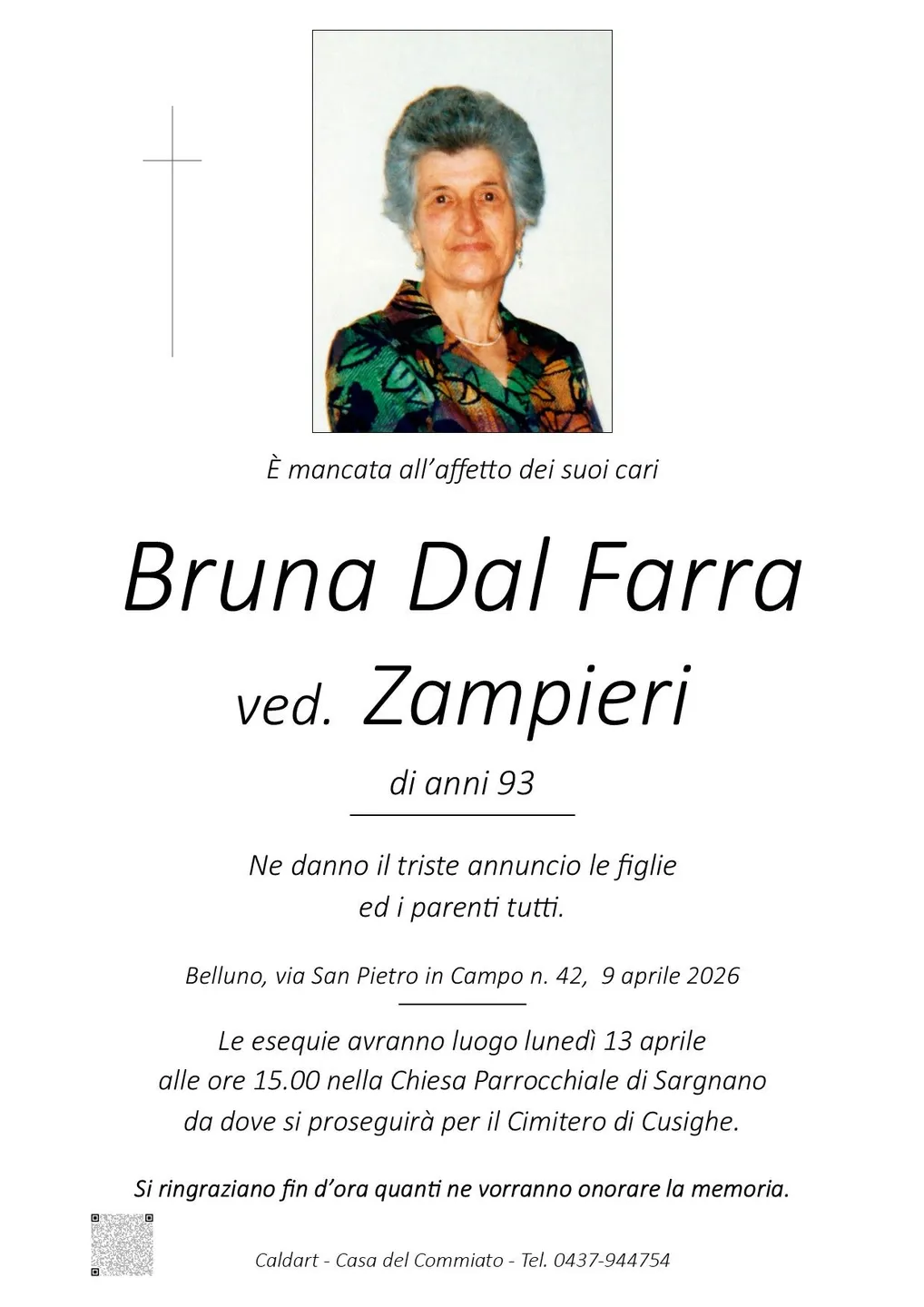 Epigrafe di Bruna Dal Farra Ved. Zampieri