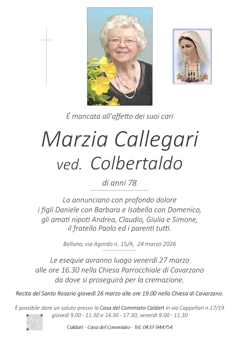 Epigrafe di Marzia Callegari Ved. Colbertaldo