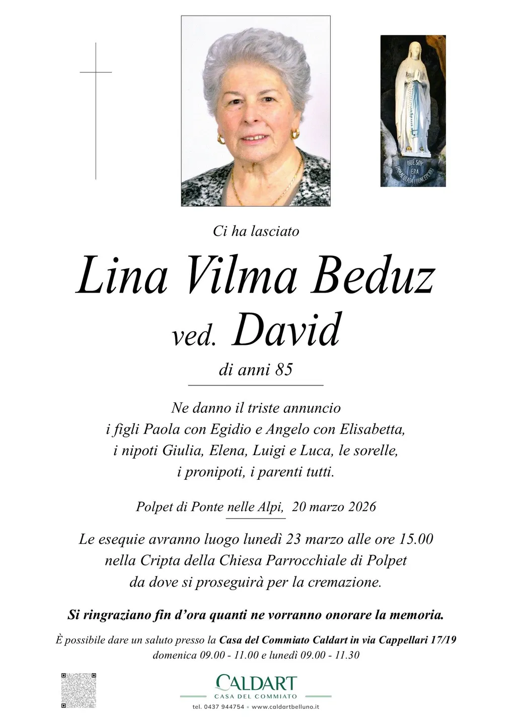 Epigrafe di Lina Vilma Beduz Ved. David