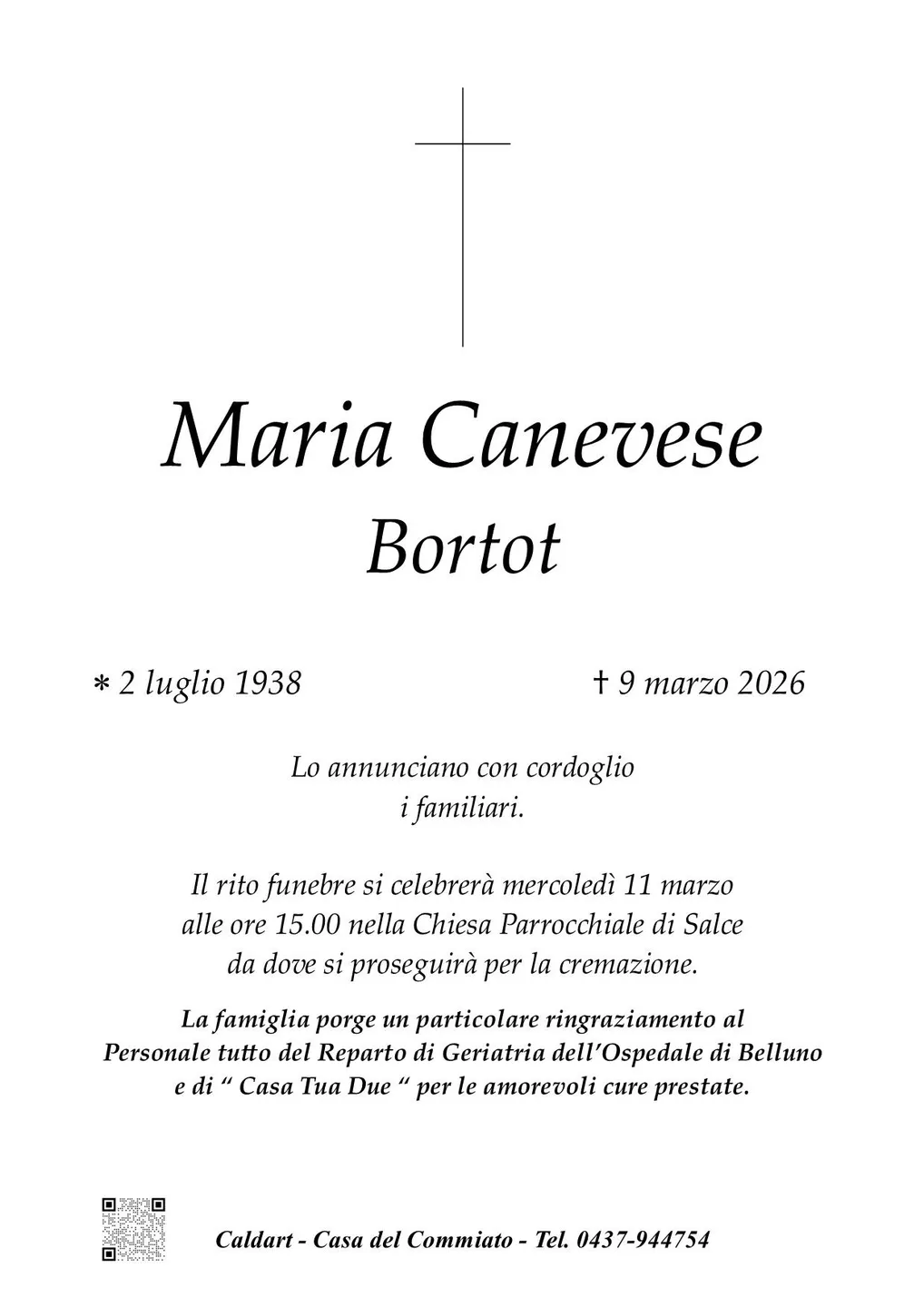 Epigrafe di Maria Caneverse Bortot