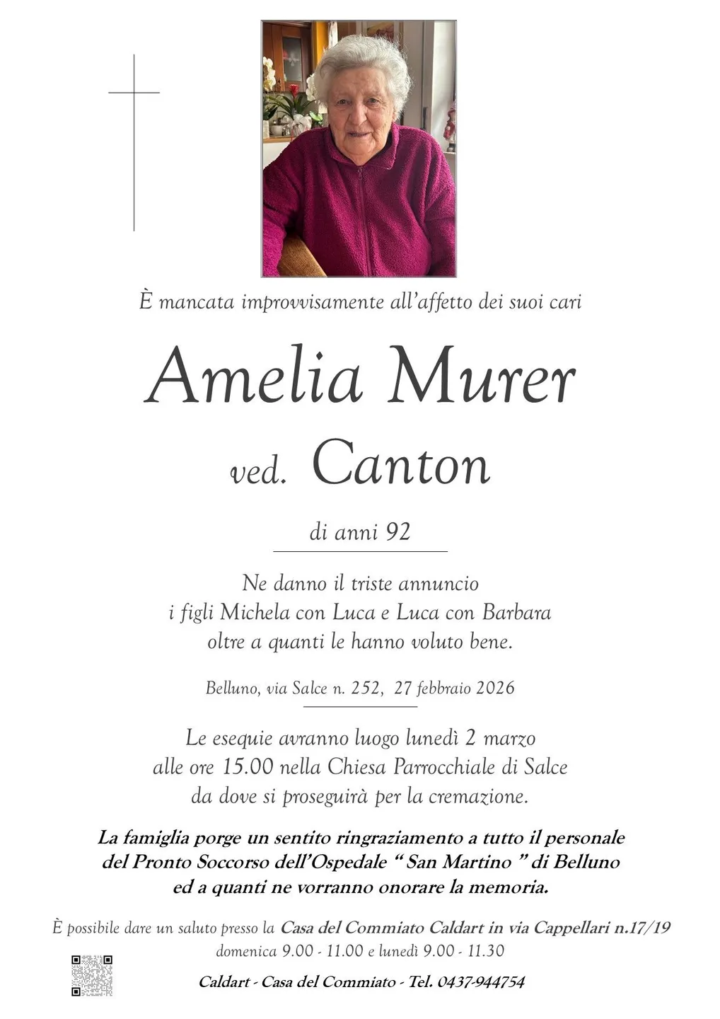 Epigrafe di Amelia Murer Canton