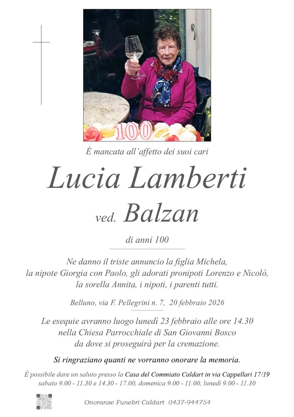 Epigrafe di Lucia Lamberti Ved. Balzan
