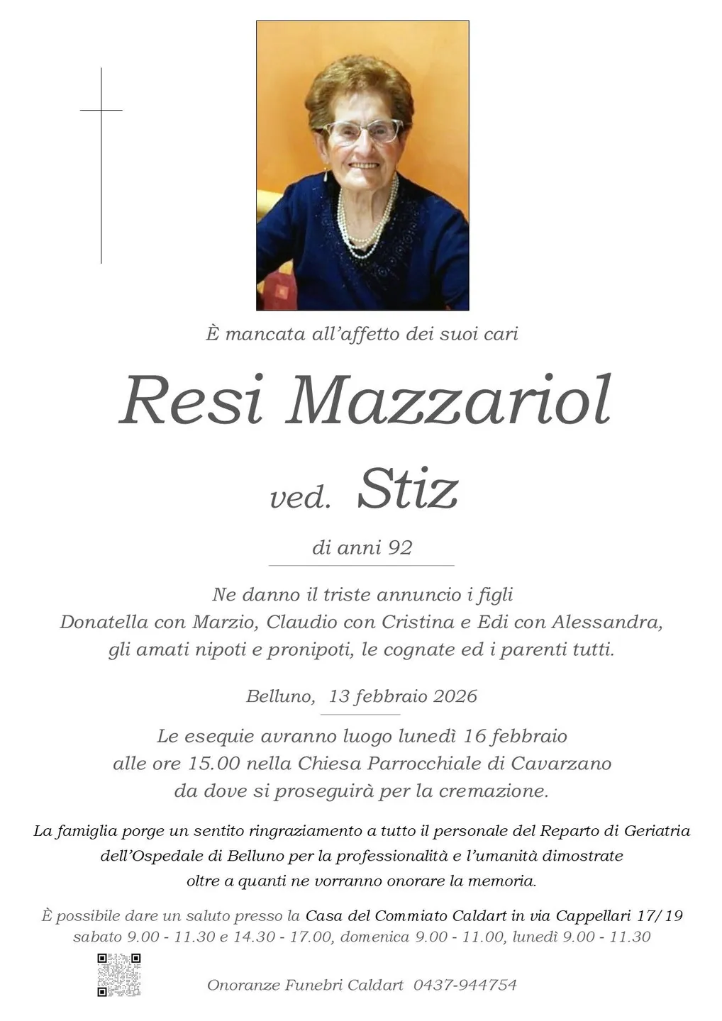 Epigrafe di Resi Mazzariol Ved. Stiz