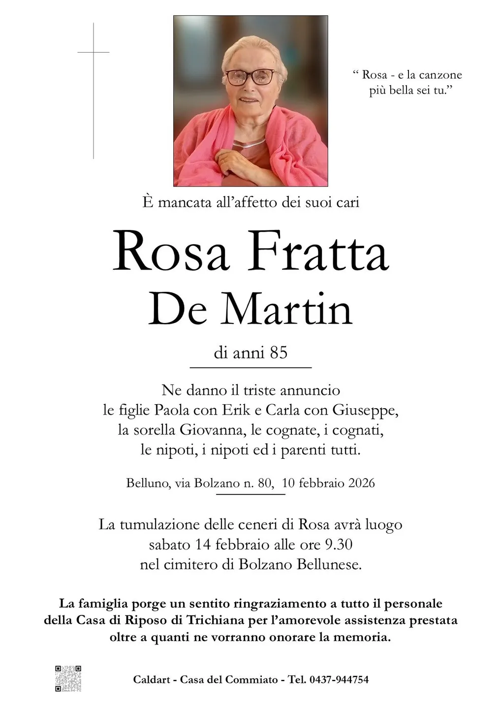Epigrafe di Rosa De Martin Fratta