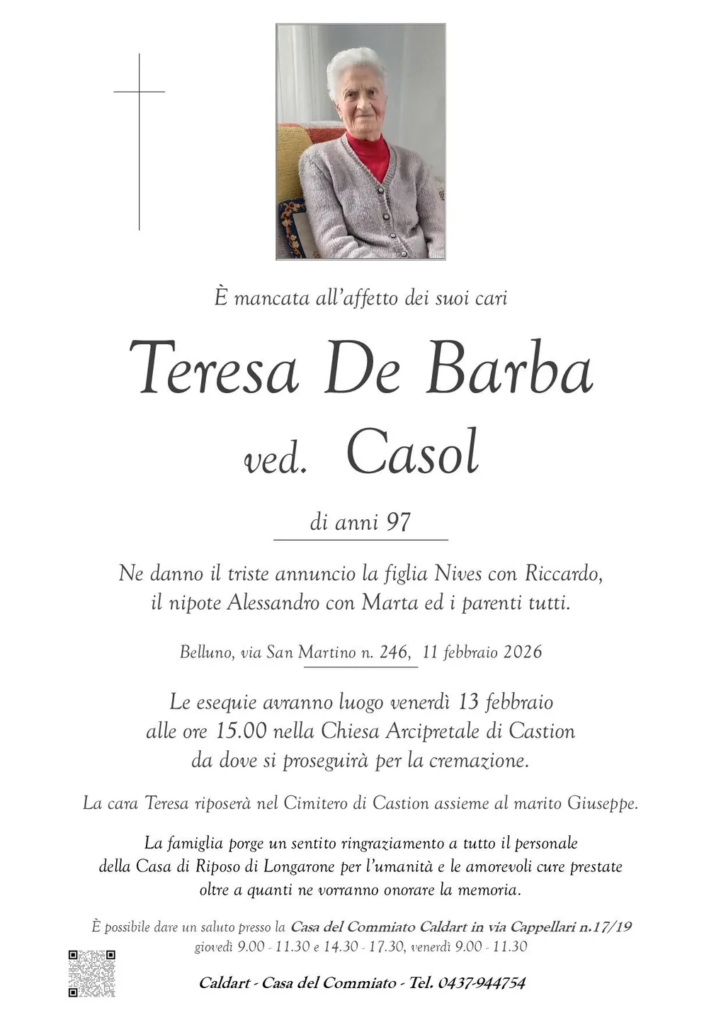 Epigrafe di Teresa De Barba Ved. Casol