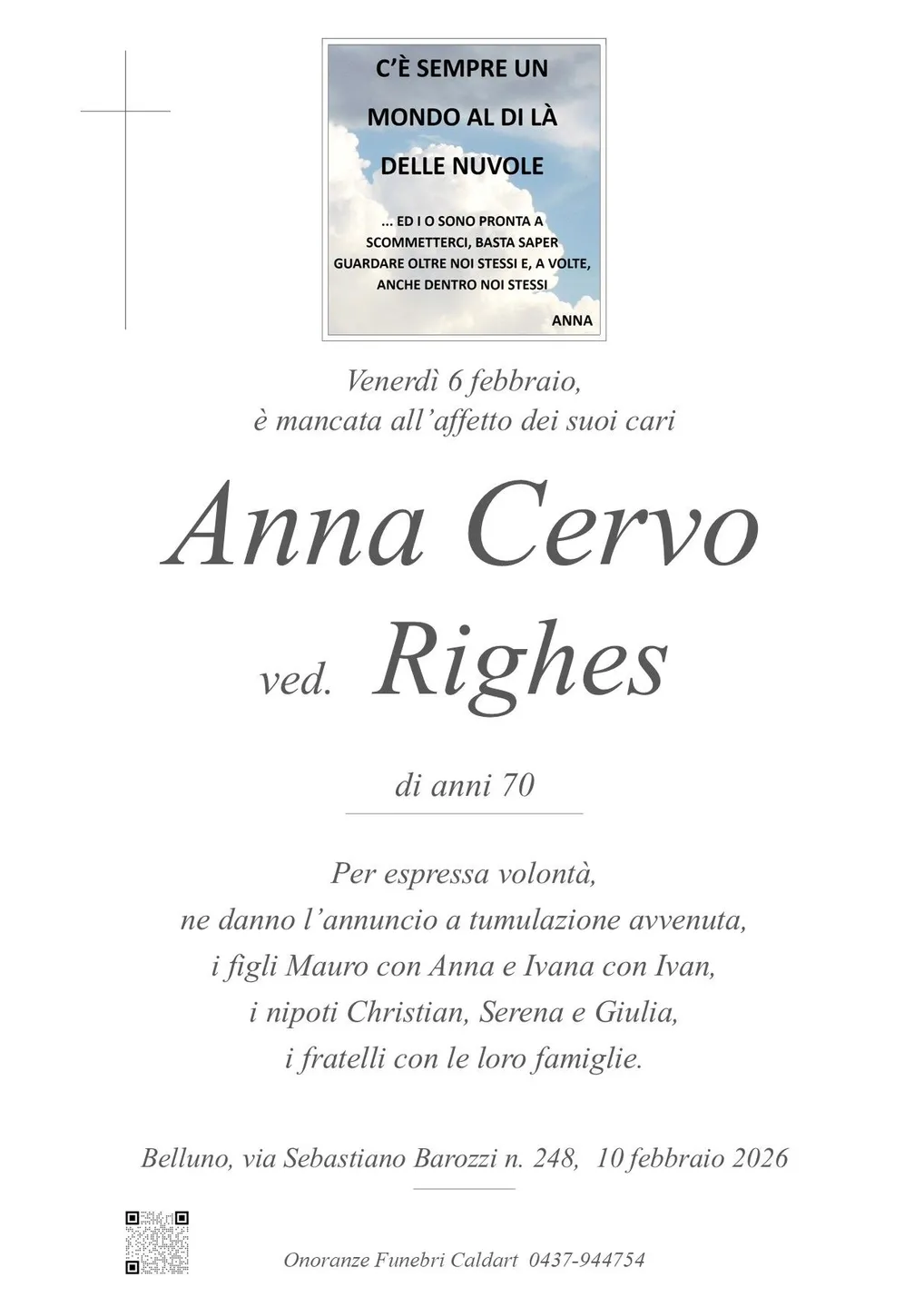 Epigrafe di Anna Cervo Righes