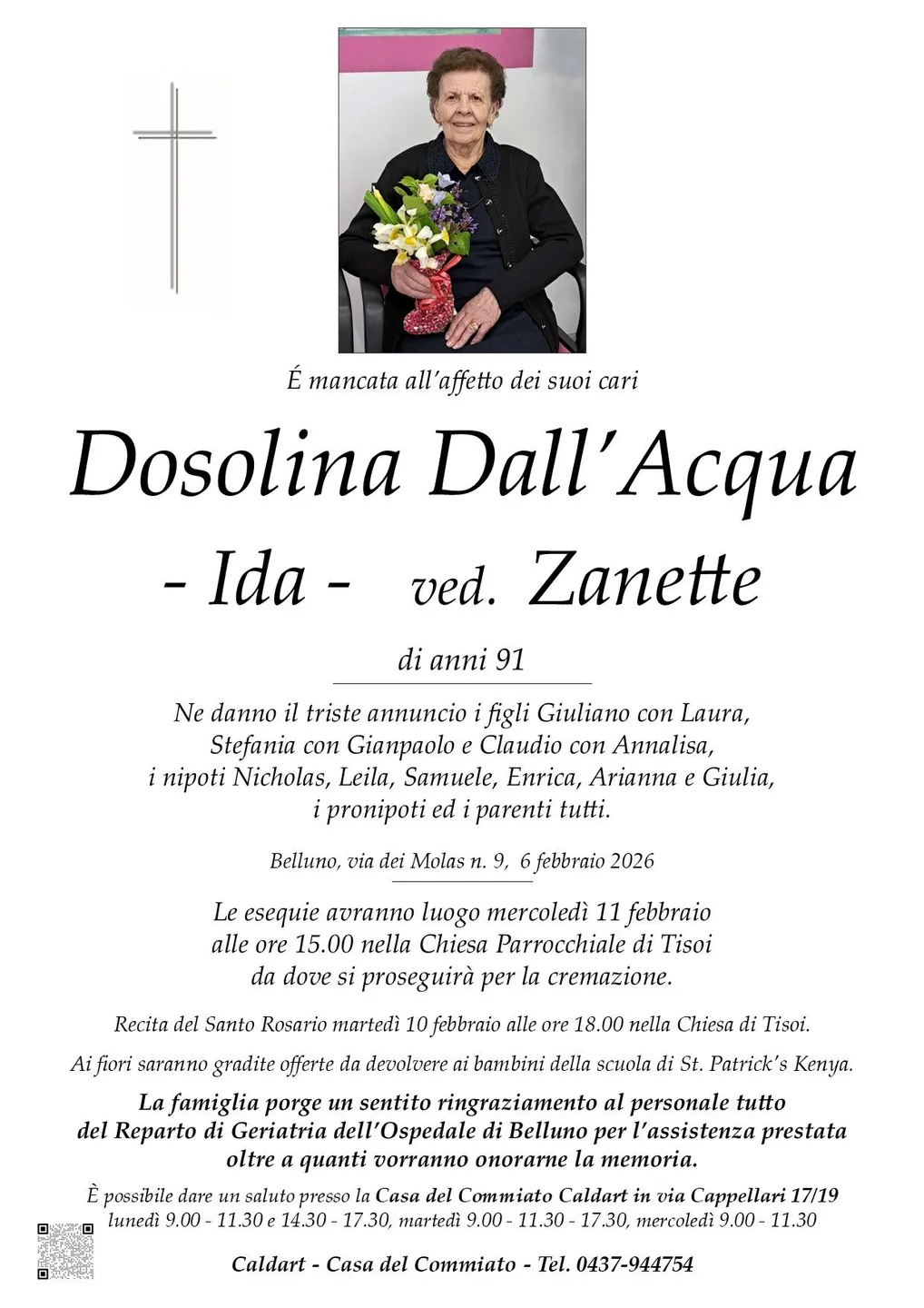 Epigrafe di Dosolina Dall'Acqua Zanette