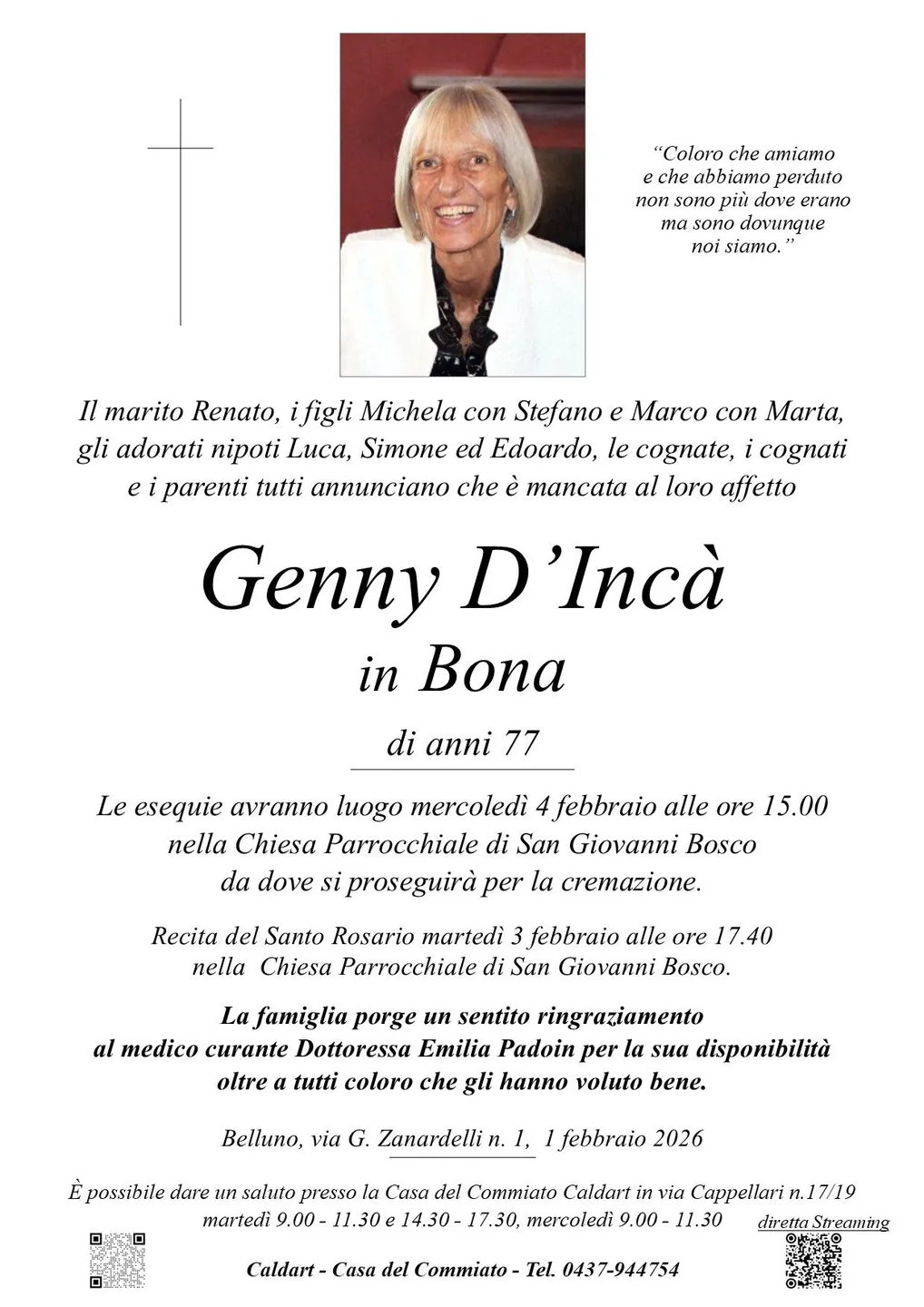 Epigrafe di Genny D'Incà