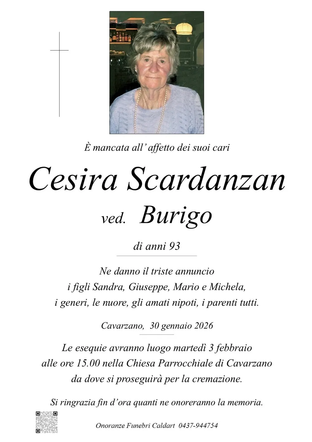Epigrafe di Cesira Scardanzan Burigo