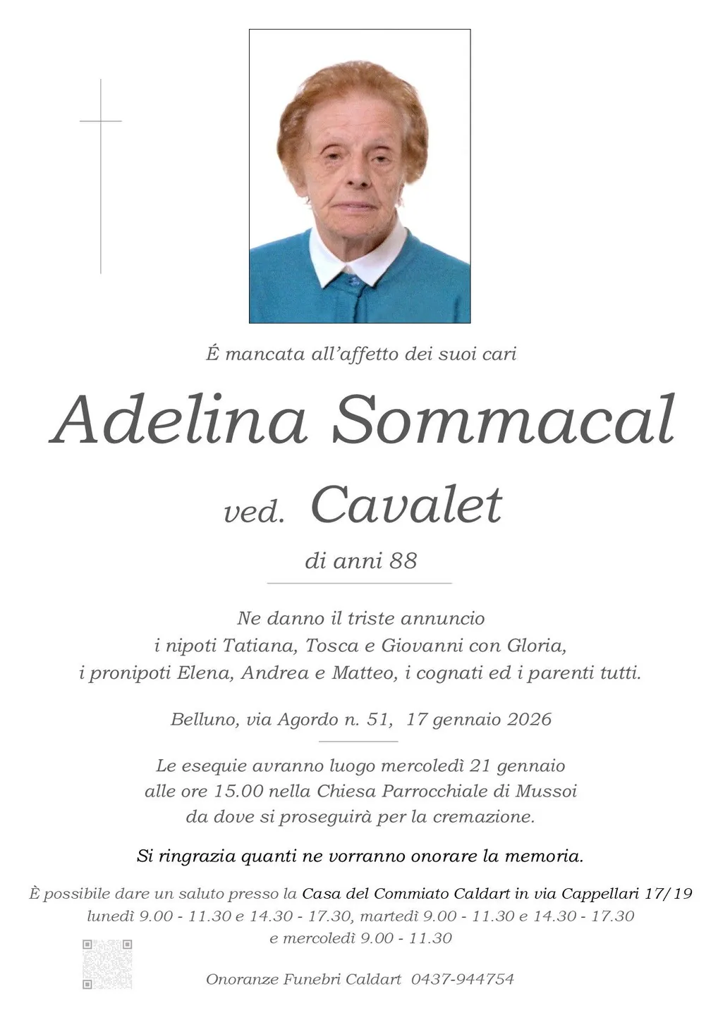 Epigrafe di Adelina Sommacal Ved. Cavalet