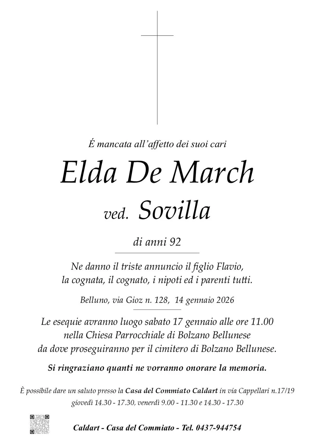 Epigrafe di Elda De March Ved. Sovilla