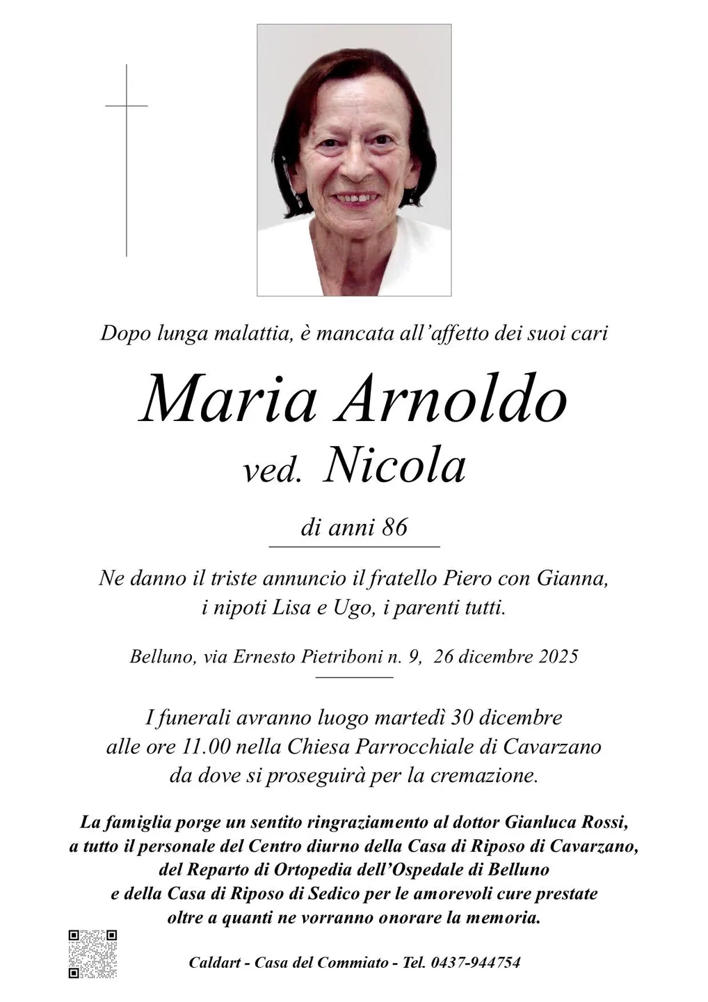 Epigrafe di Maria Arnoldo Ved. Nicola