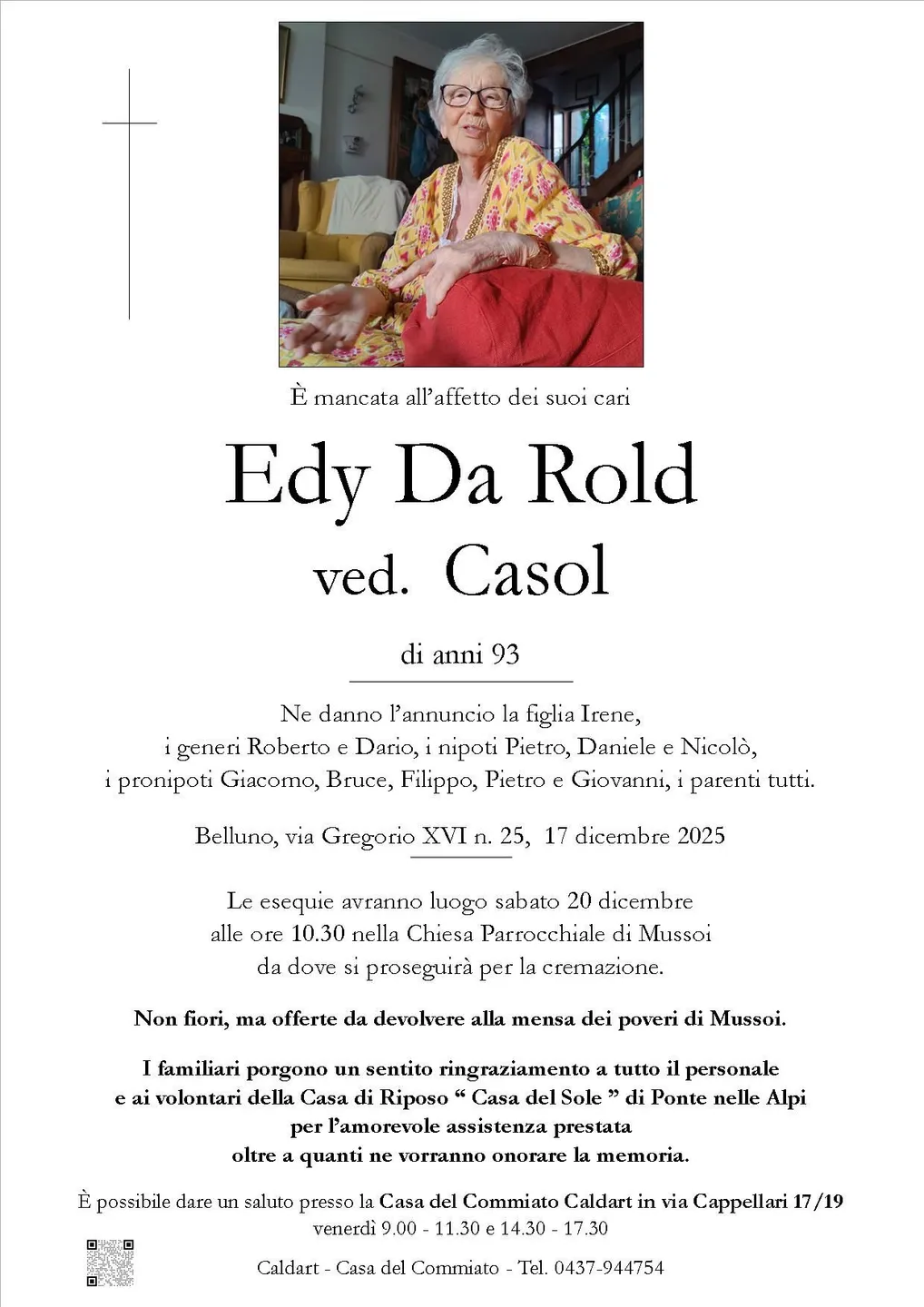 Epigrafe di Edy Da Rold Ved. Casol