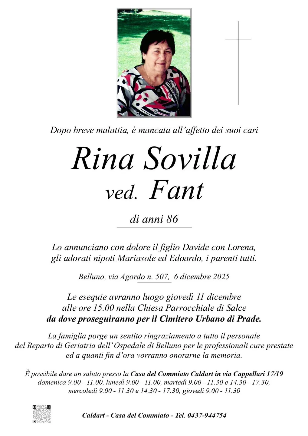 Epigrafe di Rina Sovilla Ved. Fant