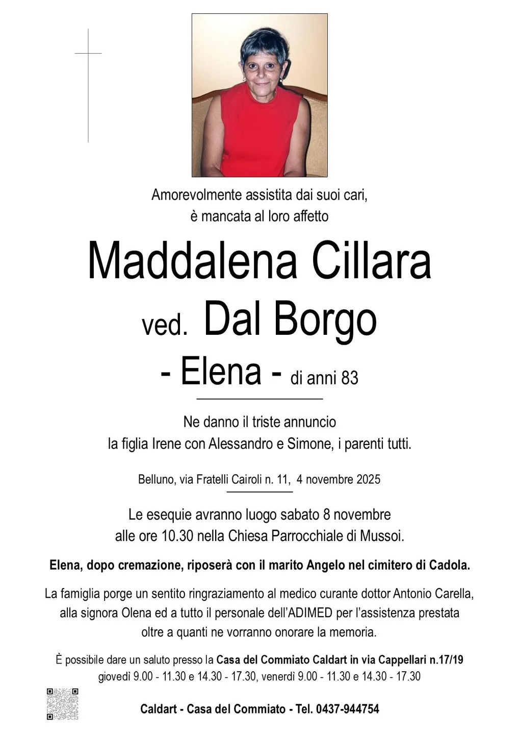Epigrafe di Maddalena Cillara Dal Borgo