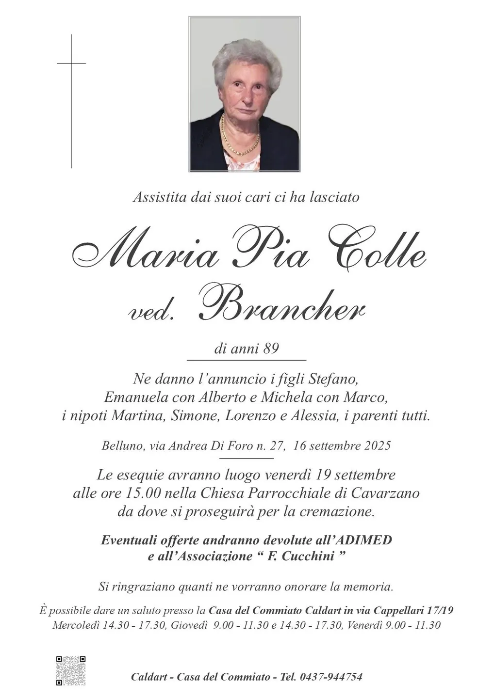 Epigrafe di Maria Pia Colle Brancher
