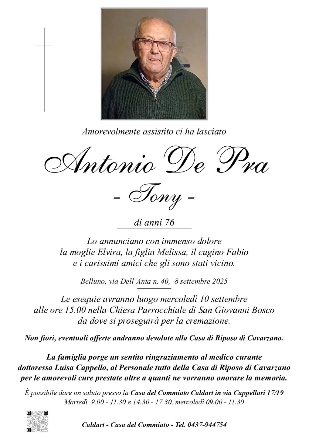 Epigrafe di Antonio De Pra