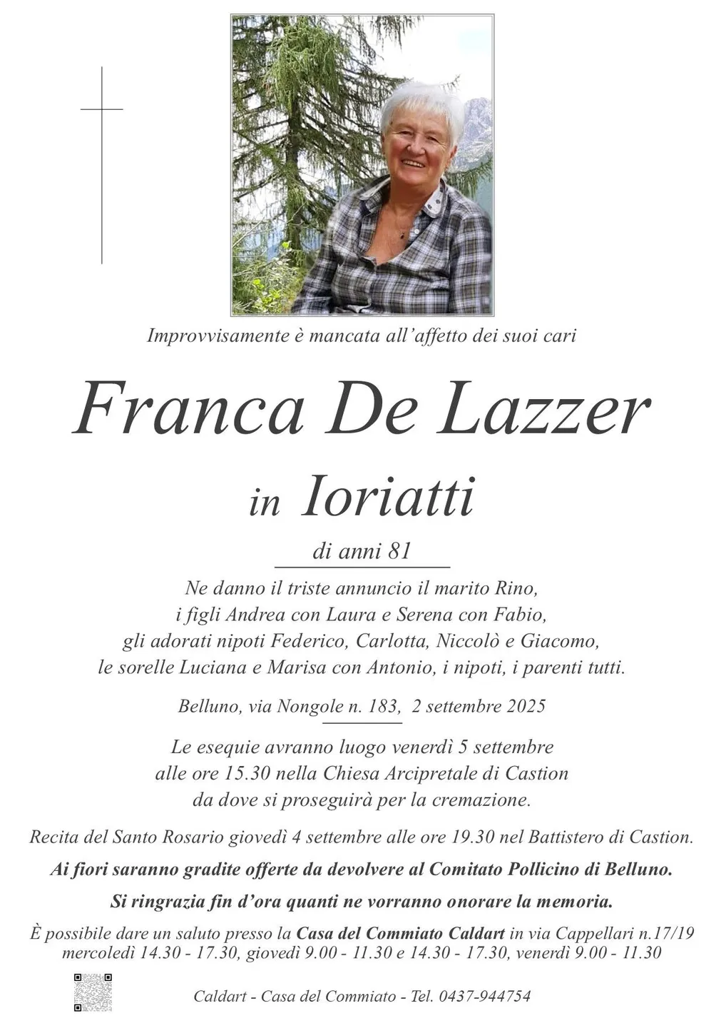Epigrafe di Franca De Lazzer In Ioriatti