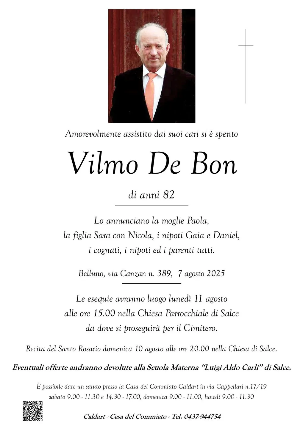 Epigrafe di Vilmo De Bon