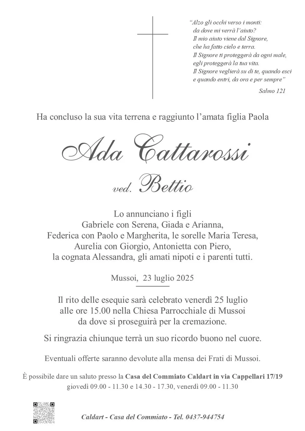 Epigrafe di Ada Cattarossi Bettio