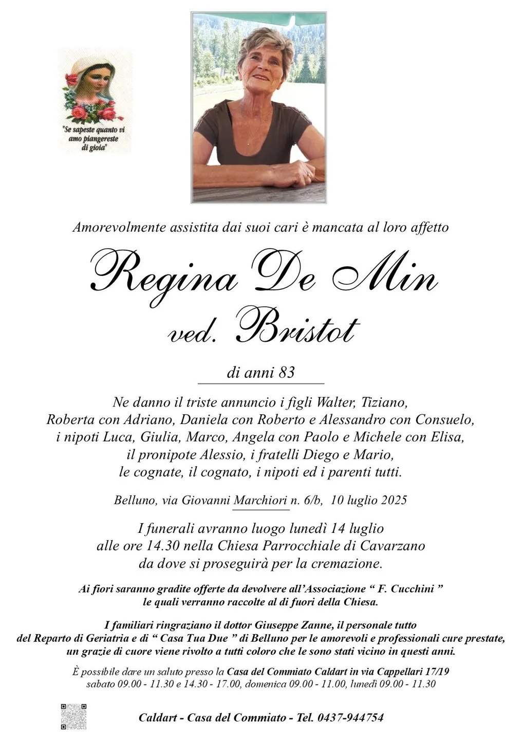 Epigrafe di Regina De Min Ved. Bristot
