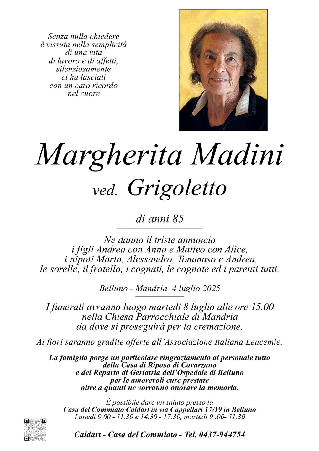 Epigrafe di Margherita Madini Ved. Grigoletto