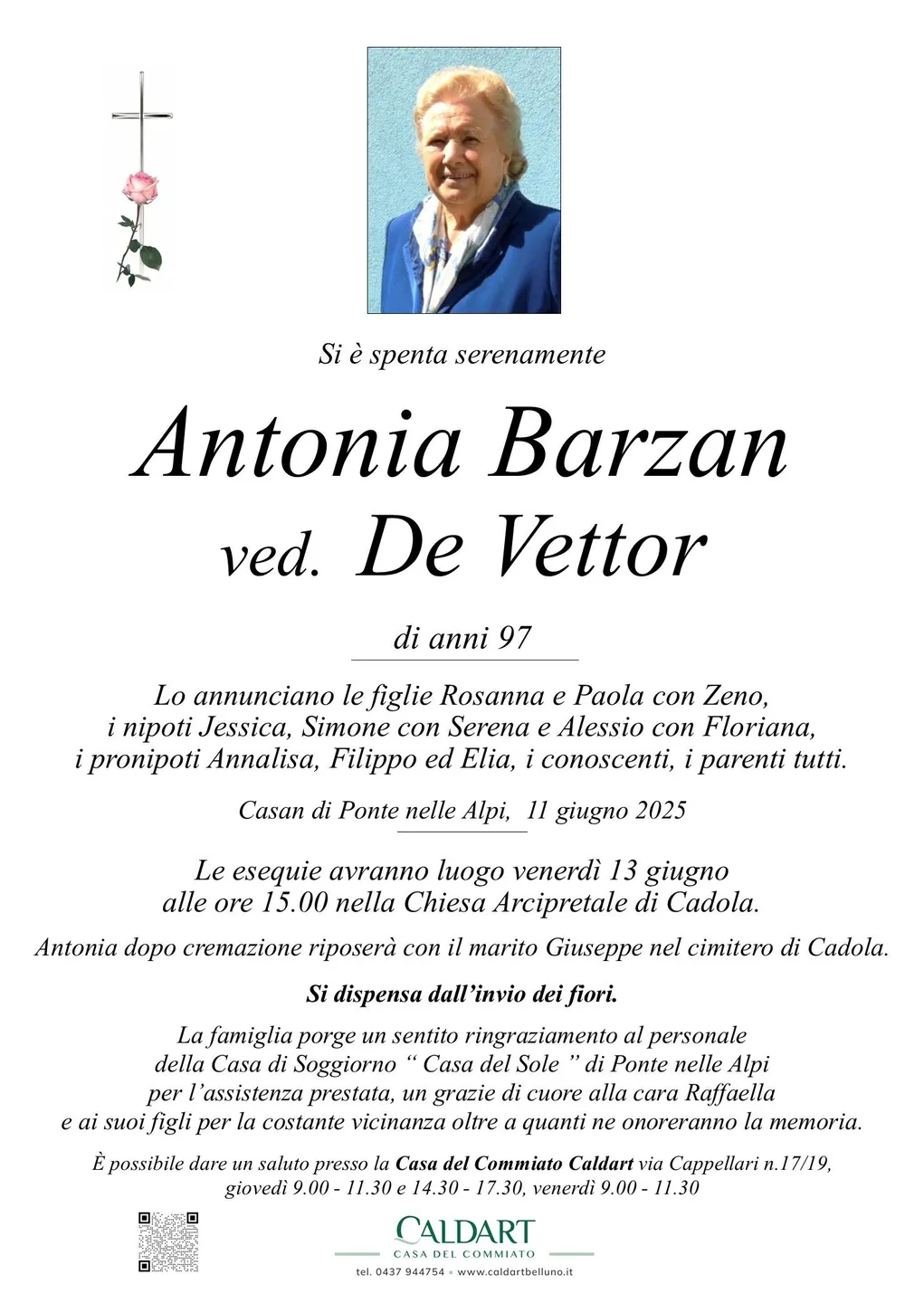 Epigrafe di Antonia Barzan Ved. De Vettor