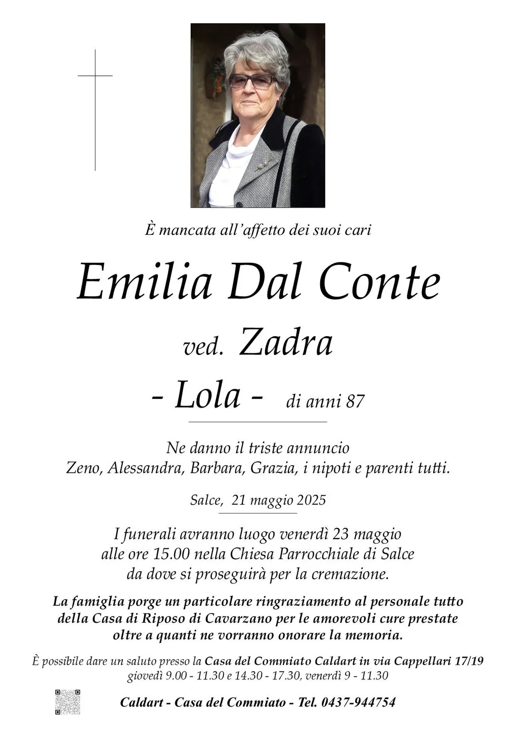 Epigrafe di Emilia Dal Conte Ved. Zadra Lola