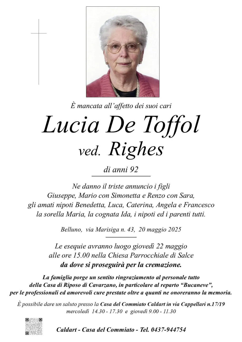 Epigrafe di Lucia De Toffol Ved. Righes