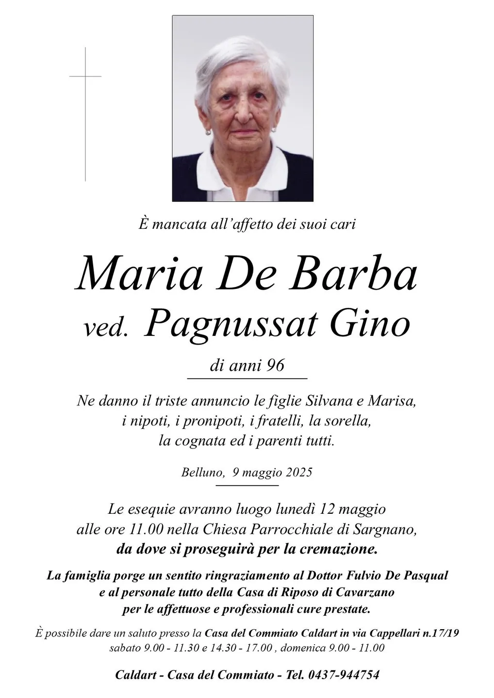 Epigrafe di Maria De Barba Pagnussat Gino