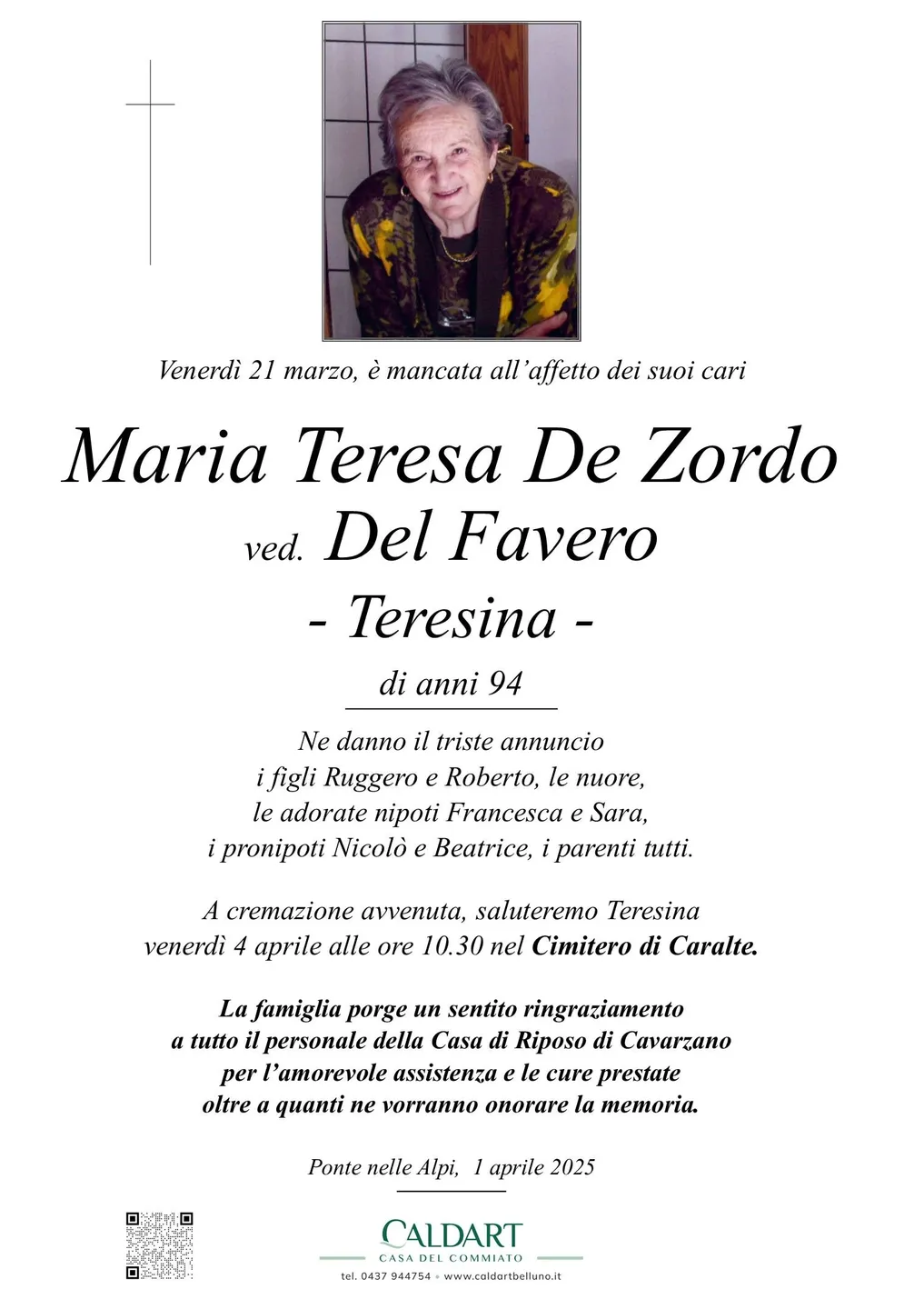 Epigrafe di Maria Teresa De Zordo