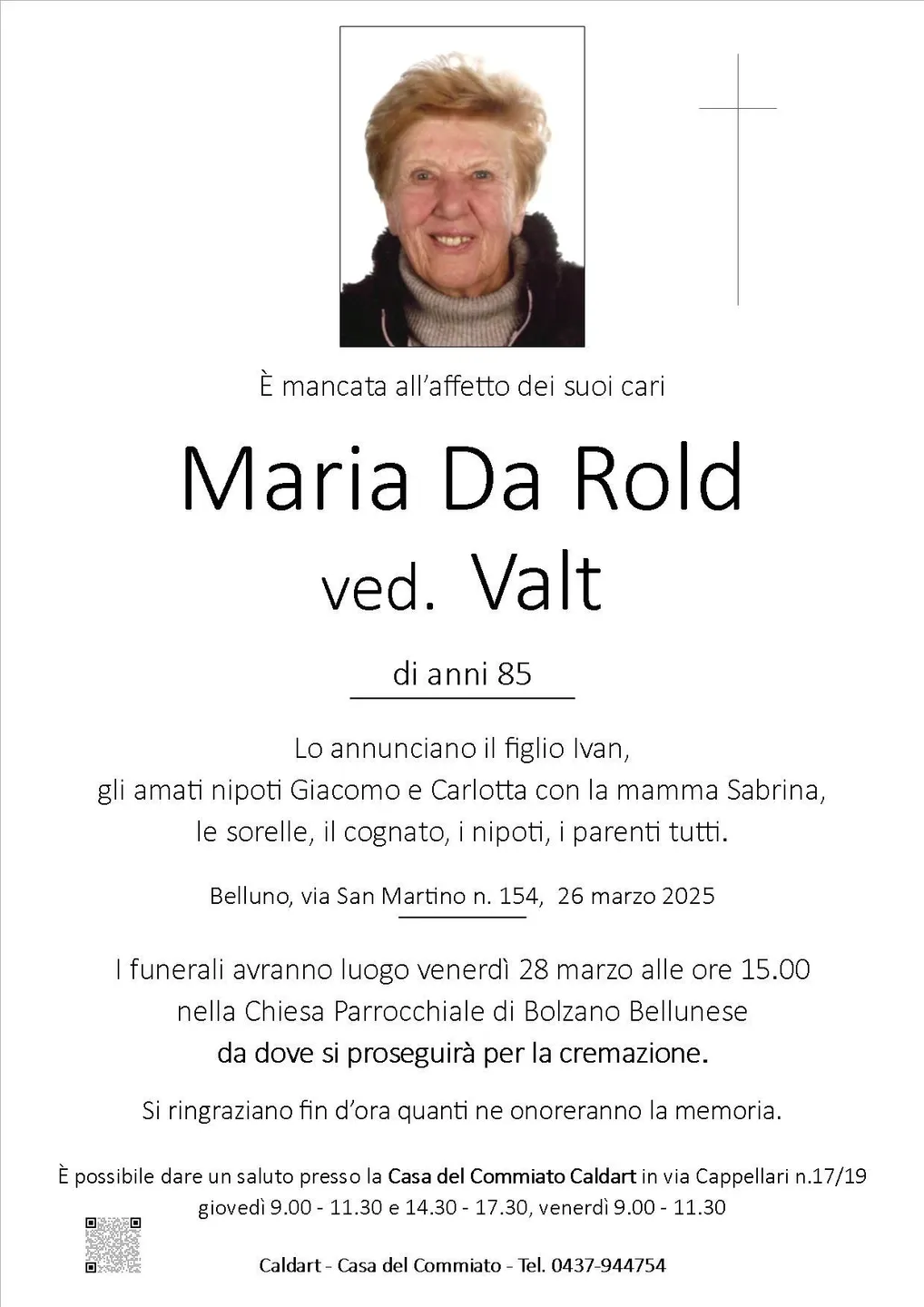 Epigrafe di Maria Da Rold Valt