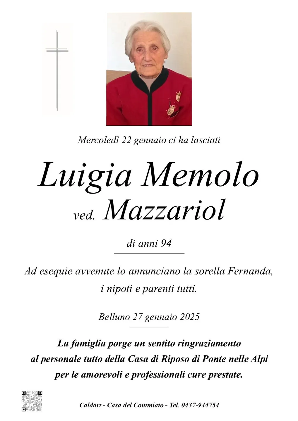 Epigrafe di Luigia Memolo Mazzariol