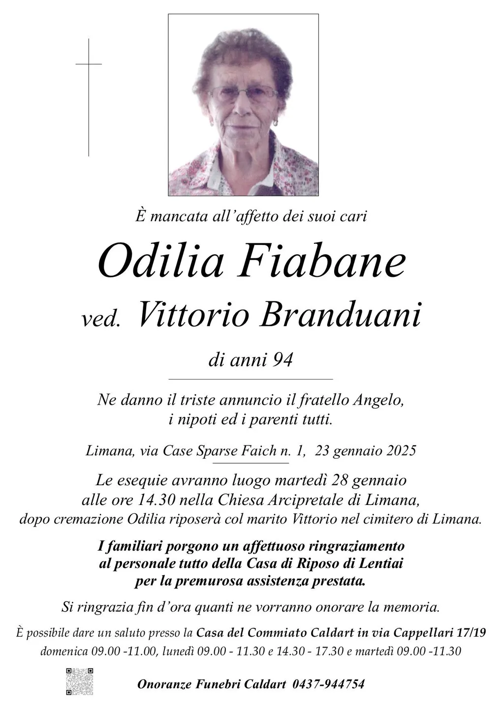 Epigrafe di Odilia Fiabane Ved. Vittorio Branduani