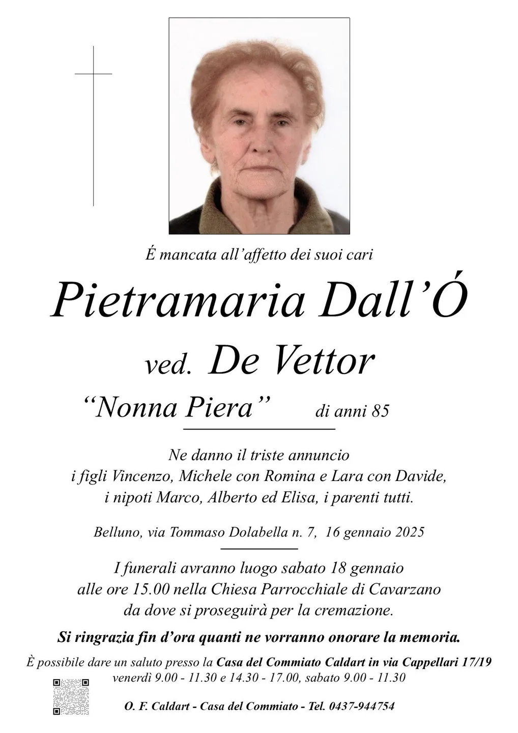 Epigrafe di Pietramaria Dall'Ó De Vettor
