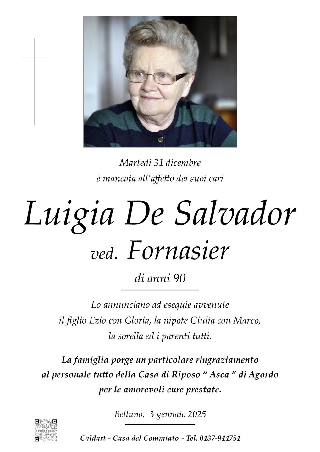 Epigrafe di Luigia De Salvador Fornasier