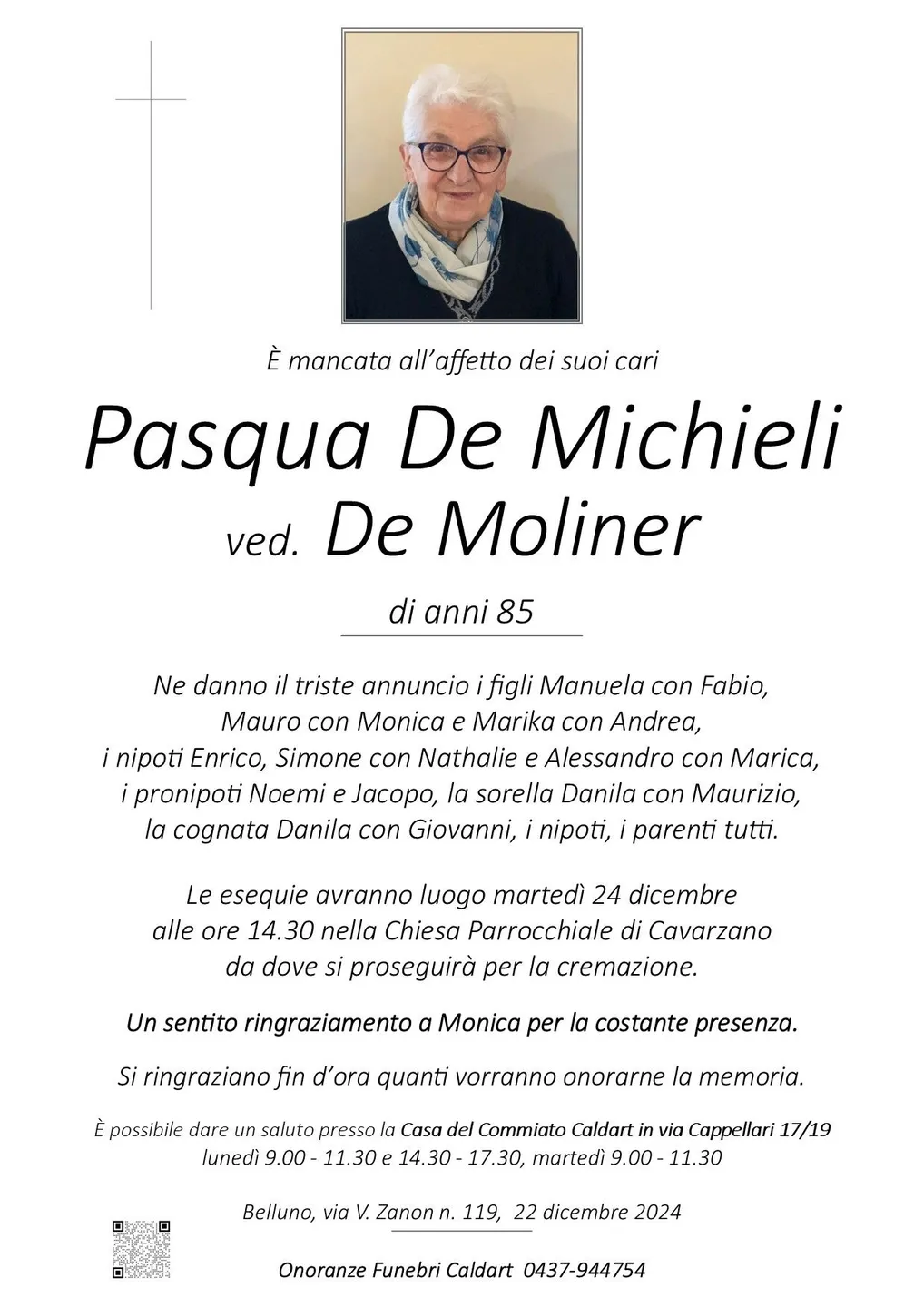 Epigrafe di Pasqua De Michieli De Moliner